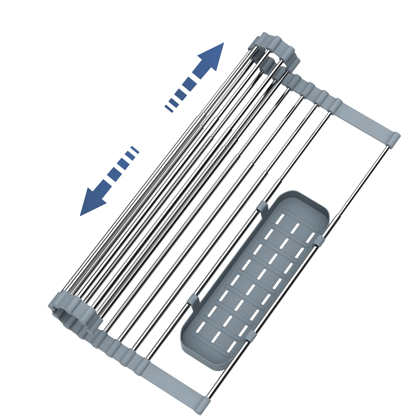 Kitsure Expandable Roll-Up Dish Drying Rack for Kitchen with Adjustable Length Design(12.75-23in), Collapsible Over-The-Sink Dish Drying Rack with Space-Saving Design, Rolling Rack for Sink