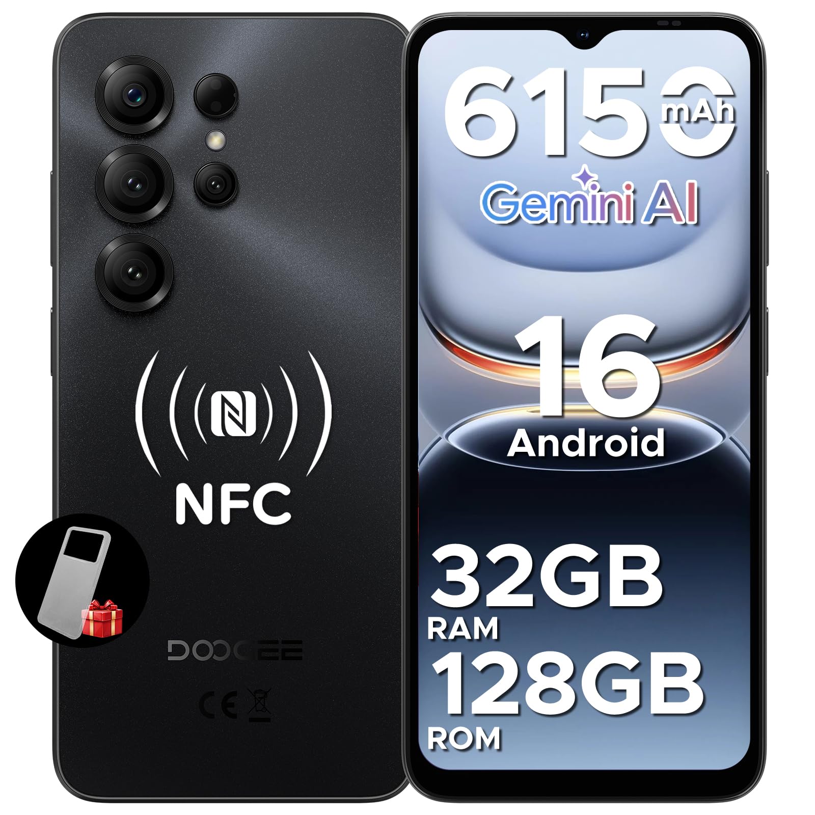 Note 56X Pro Android 16 Smartphone, 6150mAh Batteria, UNISOC T7225 Telefono, 6.56" HD+90Hz Display, 32GB+128GB, 13MP+8MP Cellulare, NFC/Widevine L1/Face ID/Impronta Laterale, Nero