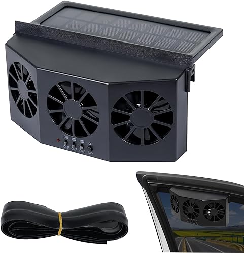 Unifizz Ventilador solar de ventana delgada Ventilador de escape de coche con tres ventiladores para enfriamiento eficiente ABS de 1.5 W, color negro