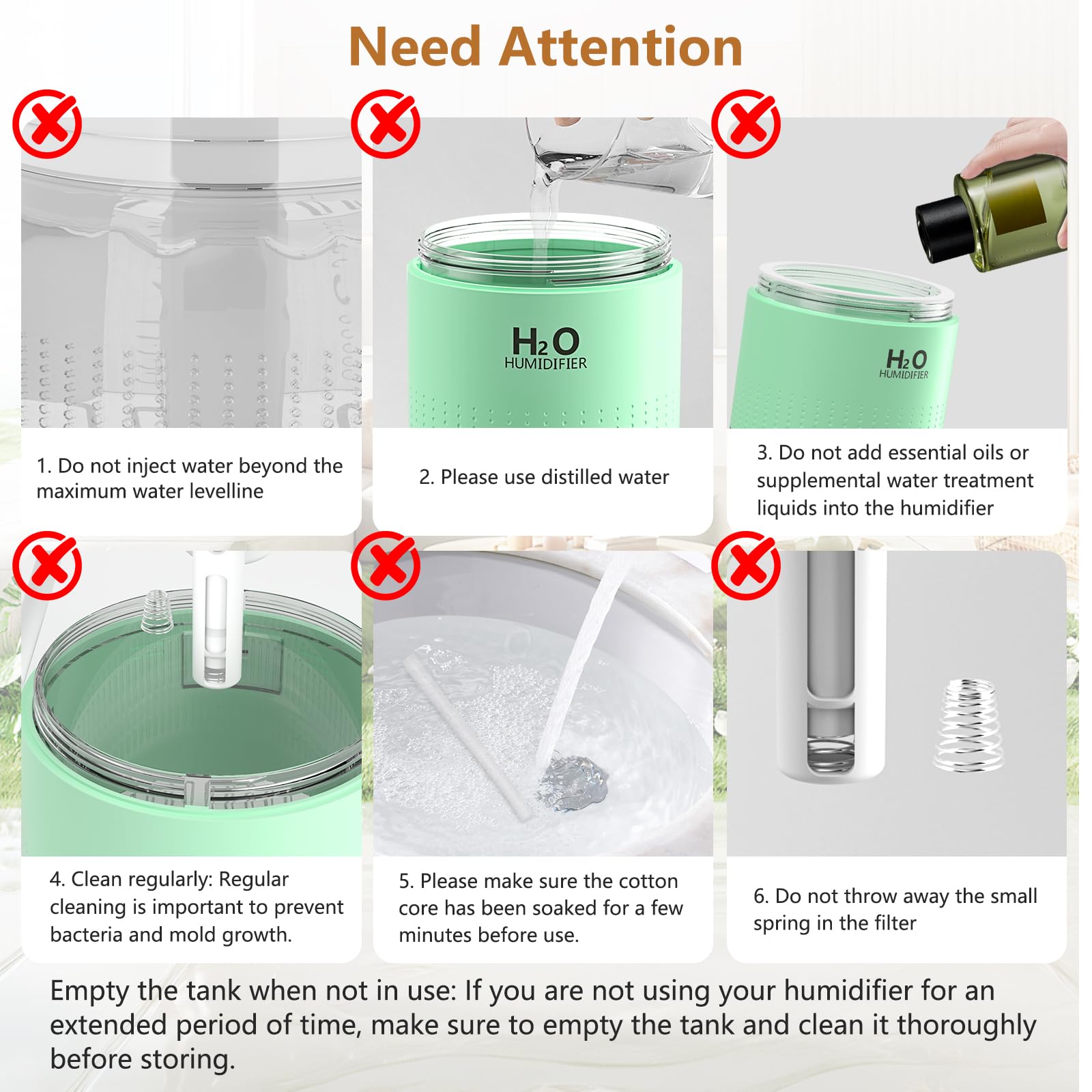 Humidificador Pequeño Ultrasónico con Luz Nocturna y Apagado Automático 2 Modos Silencioso USB (Grün)