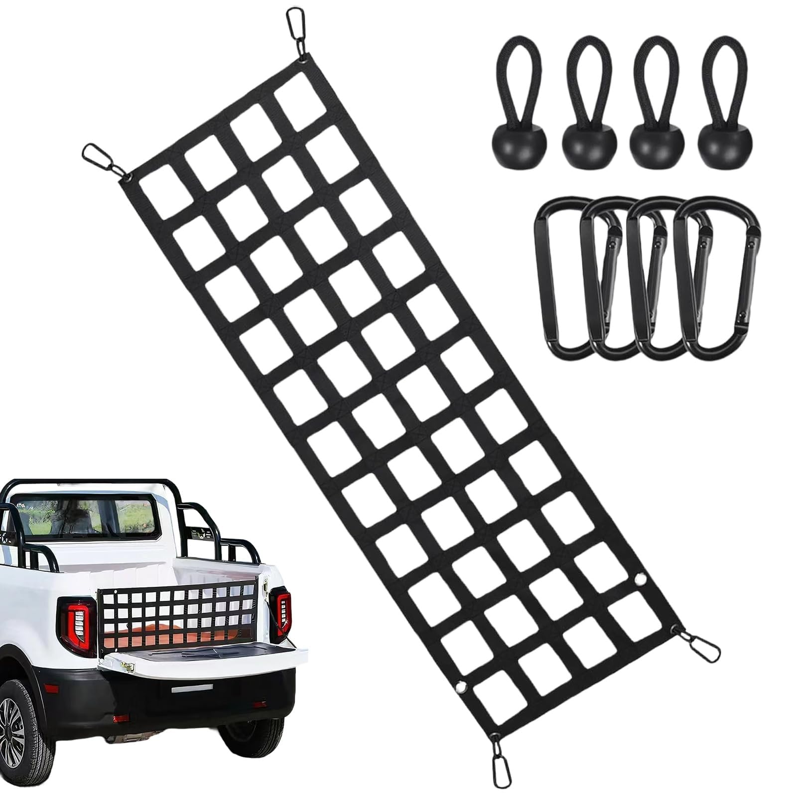 Gepäcknetz - Kofferraumnetz Mit 4 Haken, Gepäcknetz Für Ladefläche Von Pickups, Wohnmobilen, SUVs Und Pick-ups 48x153cm
