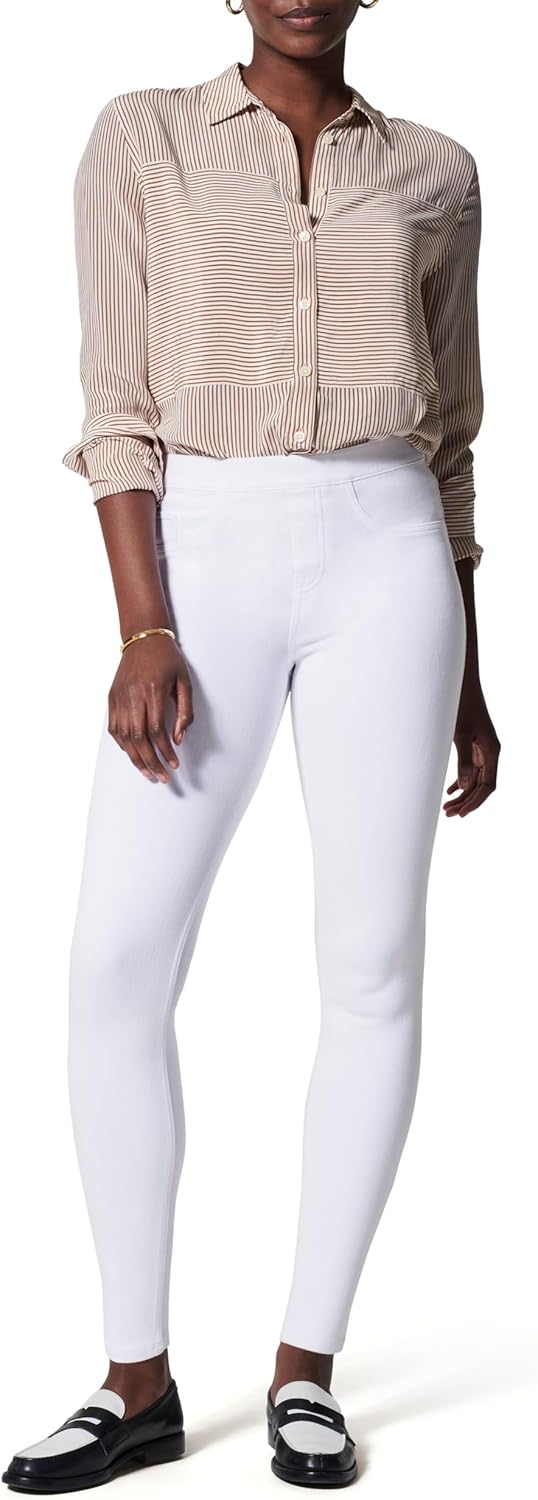 SPANX Jean-Ish Ankle Leggings - Stylish Everyday Leggings - Classic Jean Look - Hidden Core Shaping - Comfortable Denim Alternative - White - Petite, 24.5 Inch Inseam - Medium
