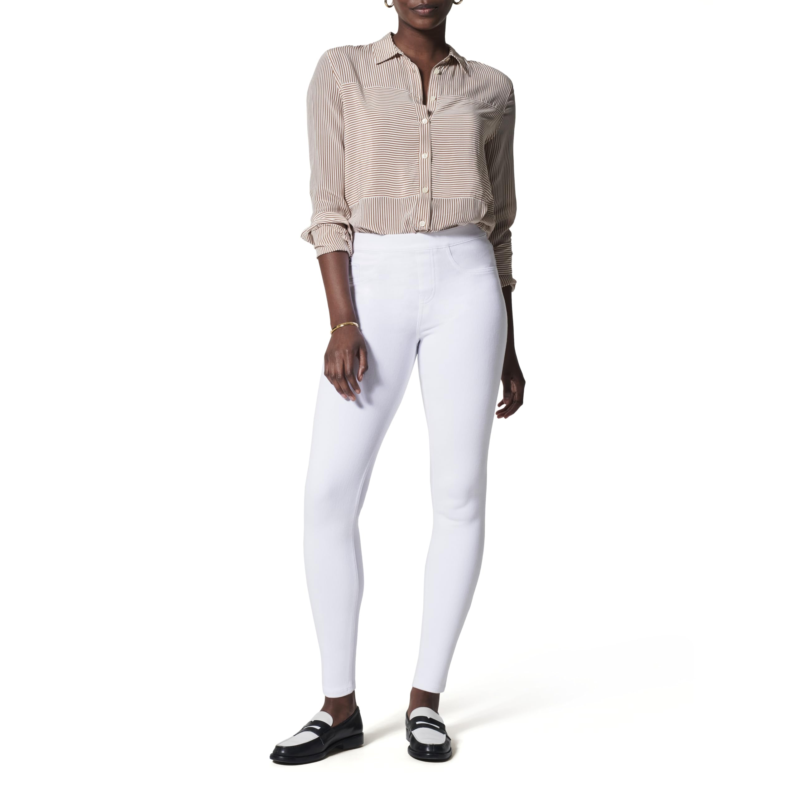 SPANX Jean-Ish Ankle Leggings Stylish Everyday Leggings Classic Jean  Look Hidden Core Shaping Comfortable Denim Alternative White Tall