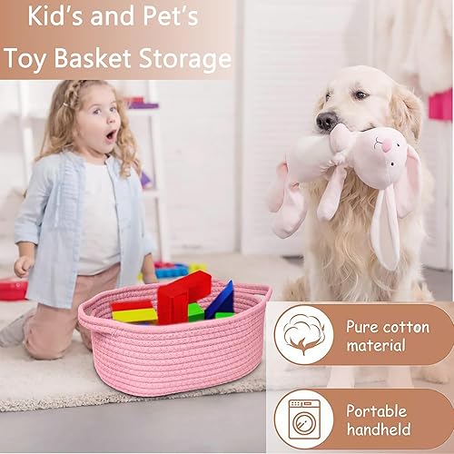 Miniatura 3 de Cesta de regalo para bebé con bolsas de regalo y cintas, cesta de 12 x 8 x 5 pulgadas para juguetes de bebé y mascotas, cesta pequeña de cuerda de