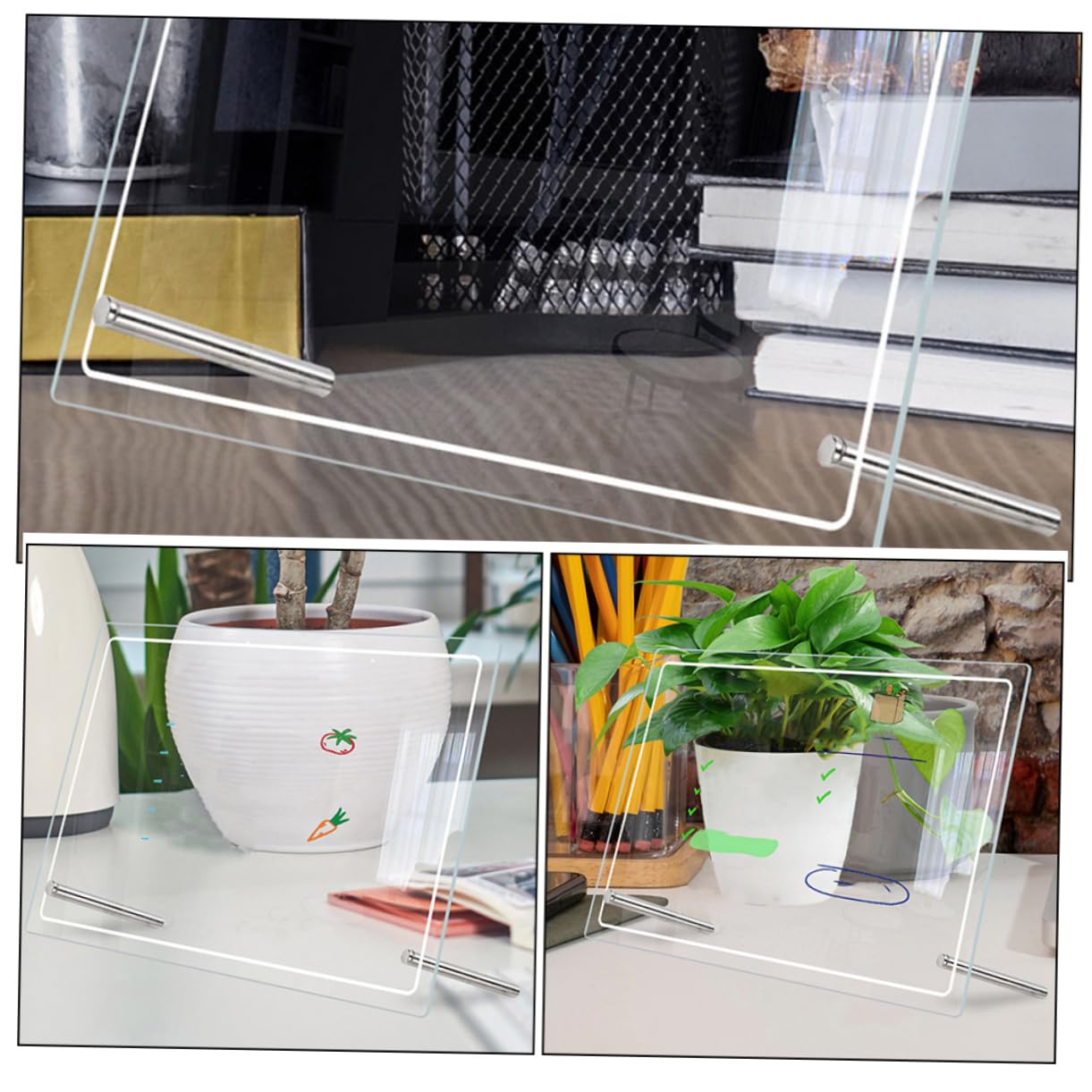 NUOBESTY 2 Stück Acryl Whiteboard Tisch mit Transparenter Tischplatte Abwischbare Memotafel für Schreibtisch Multifunktionale Notiztafel zum Aufstellen im Büro und Zuhause