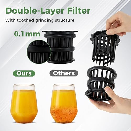 Miniatura 8 de ARLIME Exprimidor de prensa en frío, exprimidor de masticación lenta con canal de alimentación grande de 5.3 pulgadas, extractor de jugo con botón