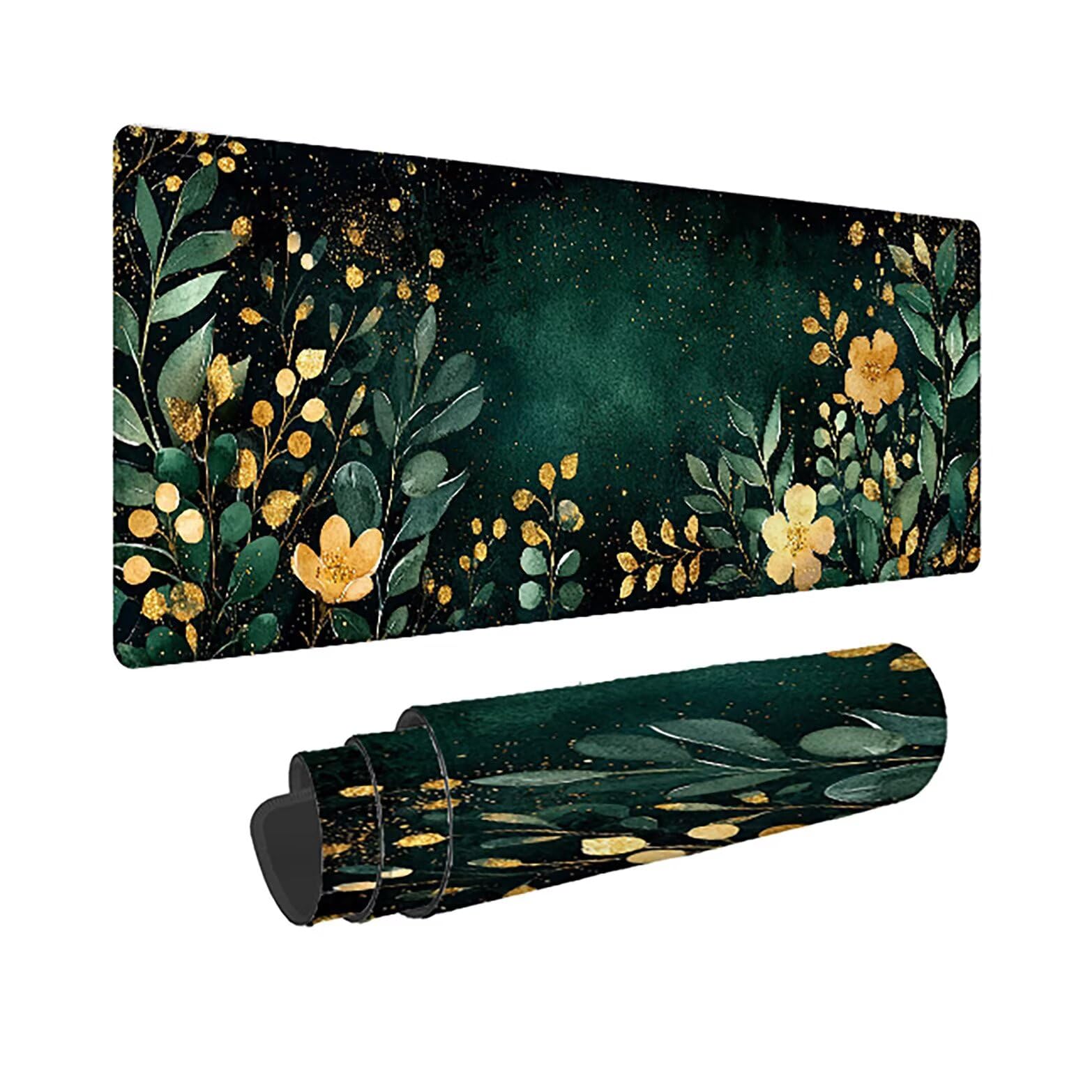 Podkładka pod mysz do gier XXL zielony kwiat, mata na biurko XXL - 1400 x 600 x 3 mm - pod biurko pod mysz dla graczy, podkładka pod mysz dla graczy, podkładka pod mysz dla graczy, osobisty -43130