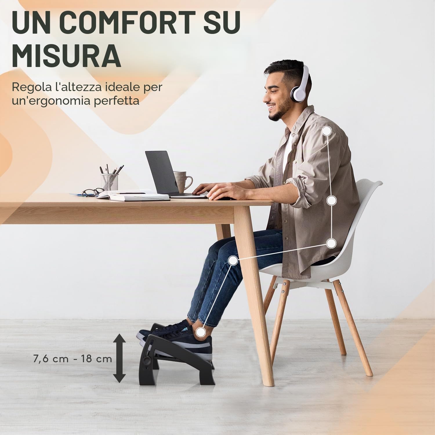 ACROPAQ Poggiapiedi - Poggiapiedi ergonomico con altezze regolabili e funzione di massaggio rilassante per il comfort in ufficio - AF005