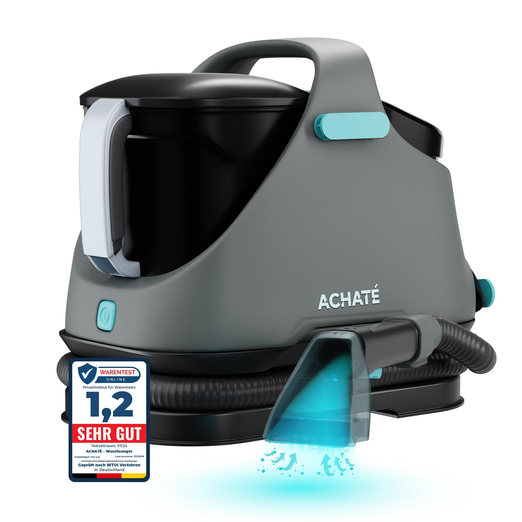 Achaté Waschsauger - Fleckenreiniger für Teppich, Sofa, Vorleger, Polster, Treppen, Auto - Leistungsstarker Teppichreiniger - Polsterreiniger Gerät 650W, 1,4L, Grau/Blau