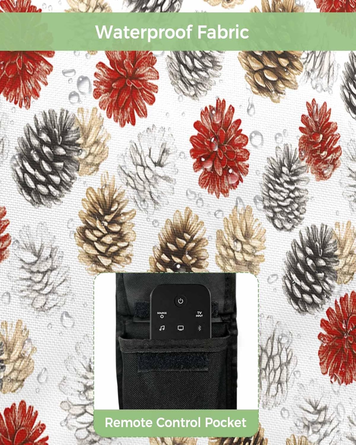 Christmas Red Yellow Pinecone Outdoor TV Cover 40"-43" - 600D Waterproof TV Cover Weatherproof TV Screen Protector Dustproof Winter Xmas Botanical Plants White TV Display Protector for Flat Screen TV