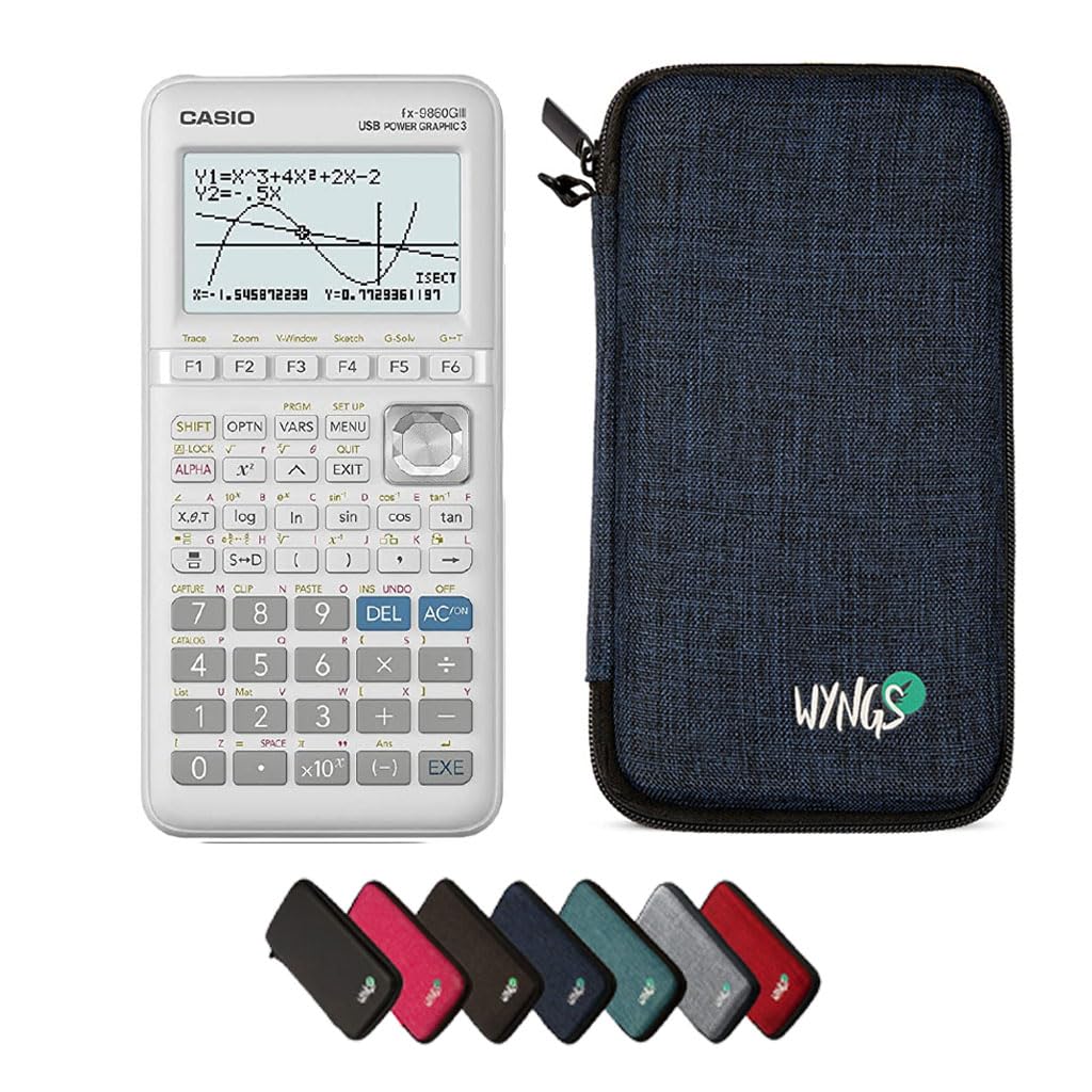 Casio fx-9860GIII avec Housse de Protection WYNGS Incluse Bleu - Calculatrice Graphique - Pack de Base