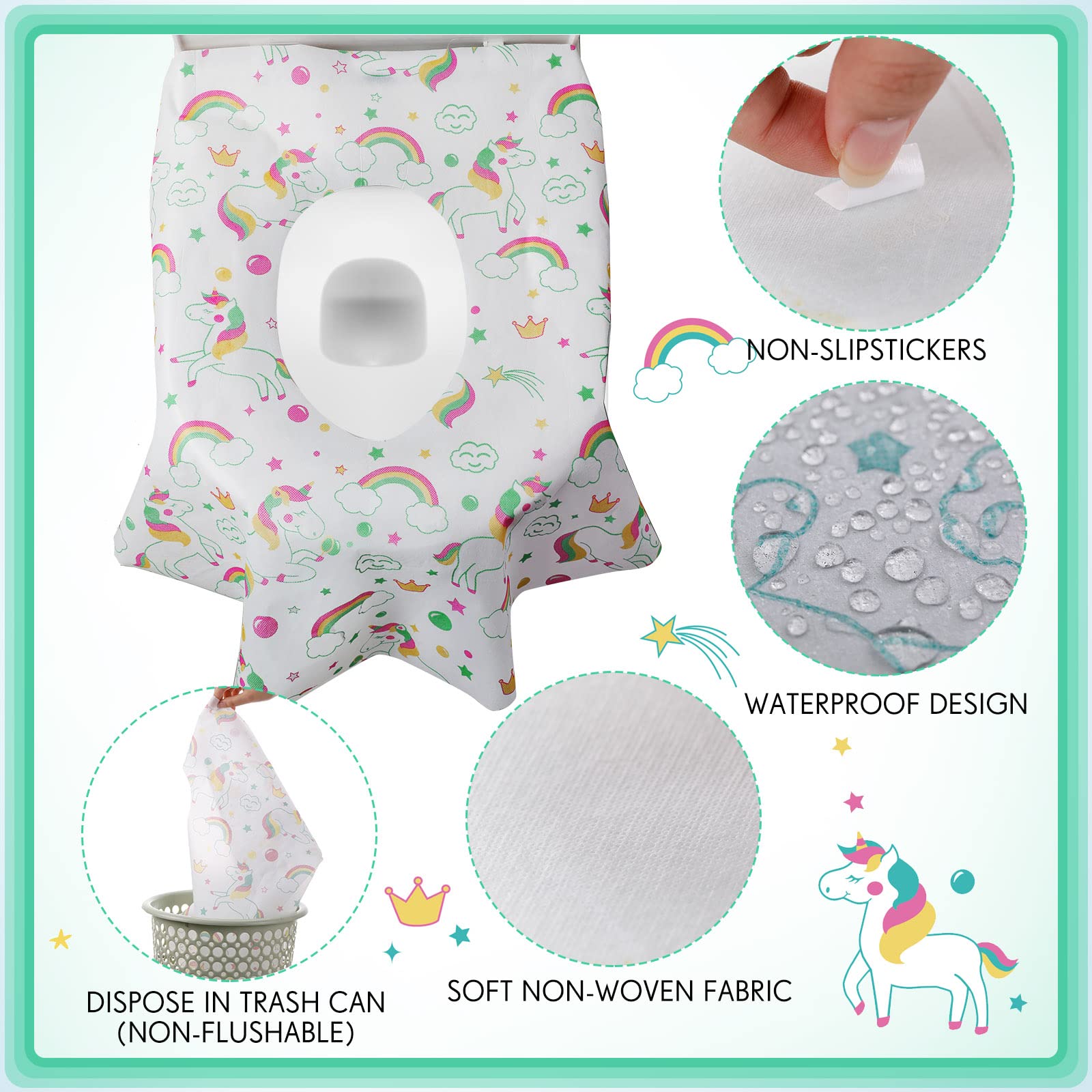 Paquete de 50 fundas desechables para asiento de inodoro extragrandes, envueltas individualmente para niños y adultos, portátiles, antideslizantes, impermeables, para niños pequeños, entrenamiento