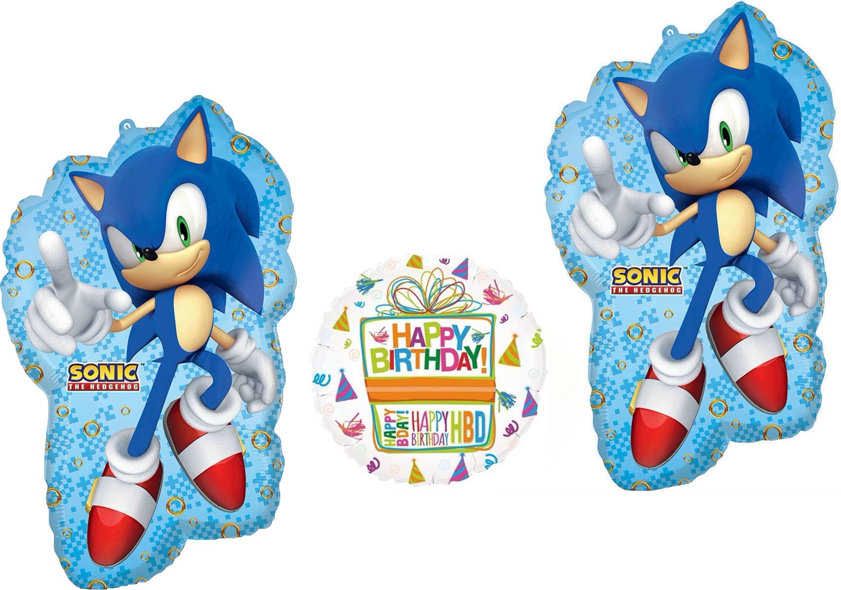 Anagram Sonic 30" Video Gamers Birthday Foil Balloons 2pcs and 18" Happy Birthday Present Party Supplies Bouquet Decorations
