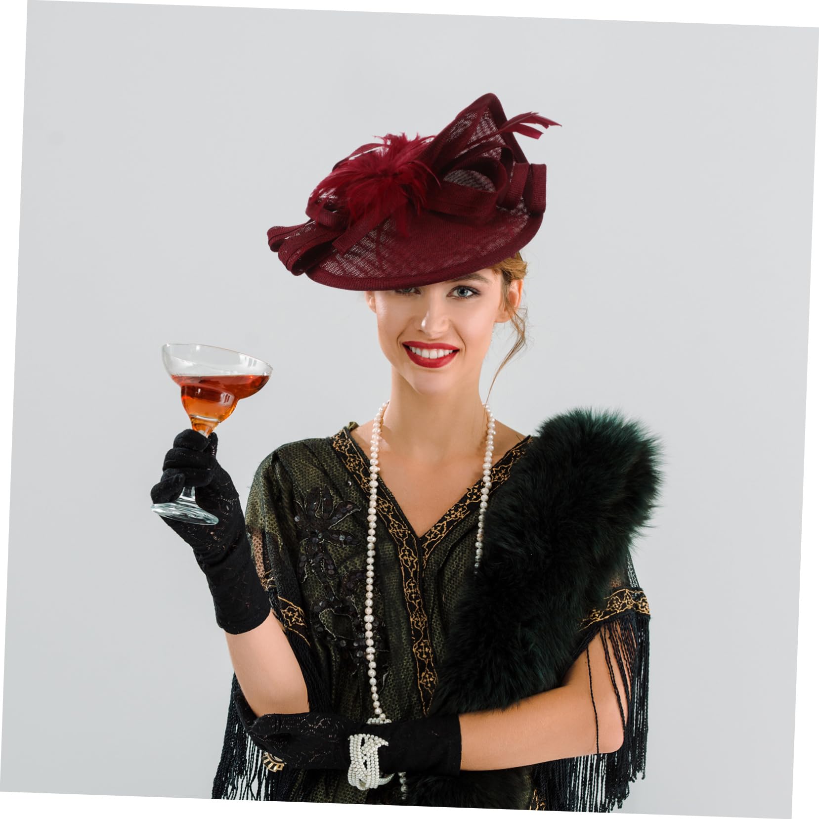 Fascinator Cappello Clip per Donna, Elegante, Rosso Scuro | Set Leggero per Party e Varie Occasioni, Lino Artificiale, Poliestere e Piume, Stile Fashion