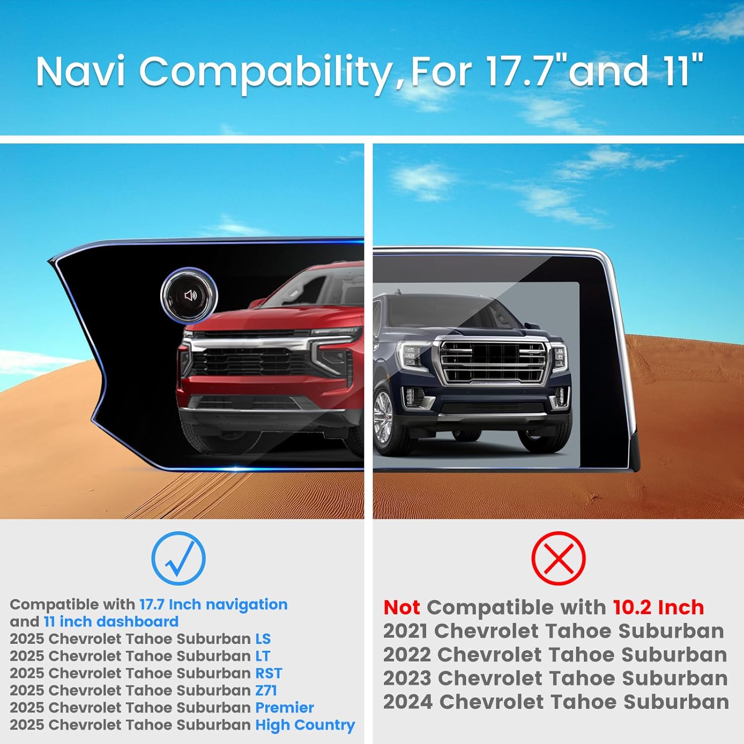 Screen Protector for 2025 2026 Chevy Tahoe Tempered Glass Screen Protector and 2025 2026 Chevy Suburban [LT/RST / Z71 / Premier] 17.7-inch Nav & 11-inch Dash Scratch Resistant