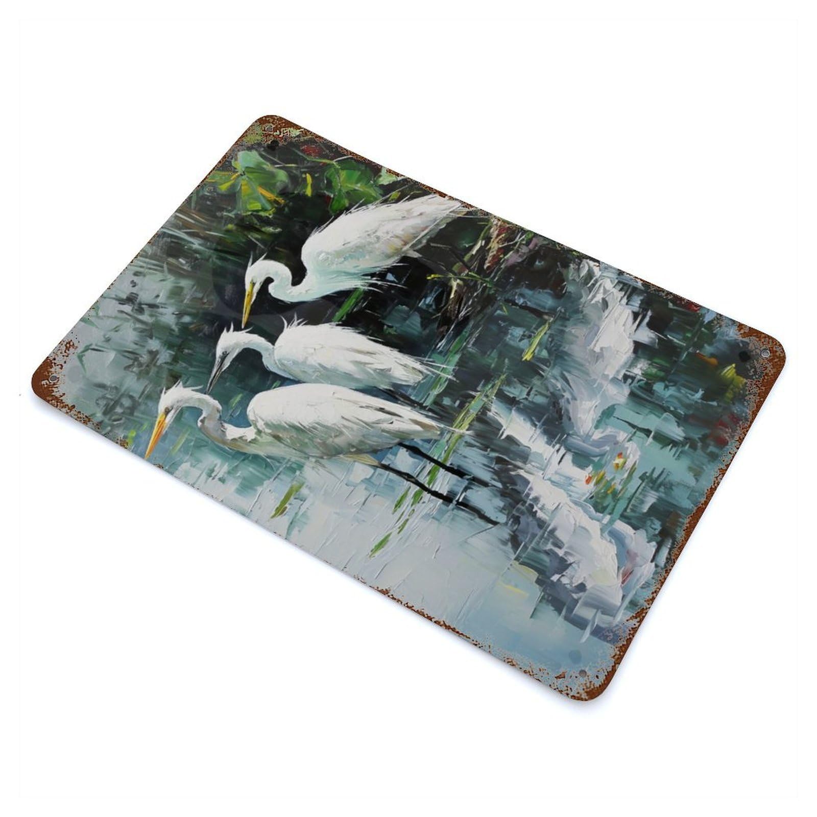 Pond Heron Serenity Vintage Metal Tin Sign 11.8"x7.9", for Garage, Bar And Workshop Decor, Old School Wall Decor
