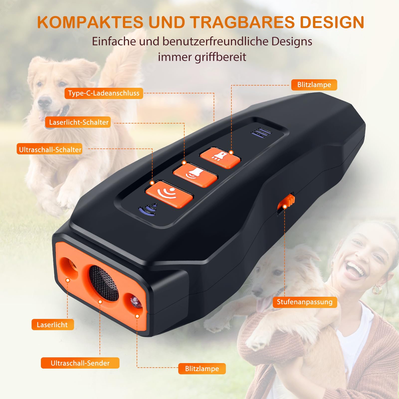 Antibell für Hunde - Ultraschall Hundegebell Stopper mit 3 Einstellbaren Frequenzen Anti Bell Gerät Hunde 30 Fuß Reichweite Anti Bellen Funktion für Innen & Außengebrauch