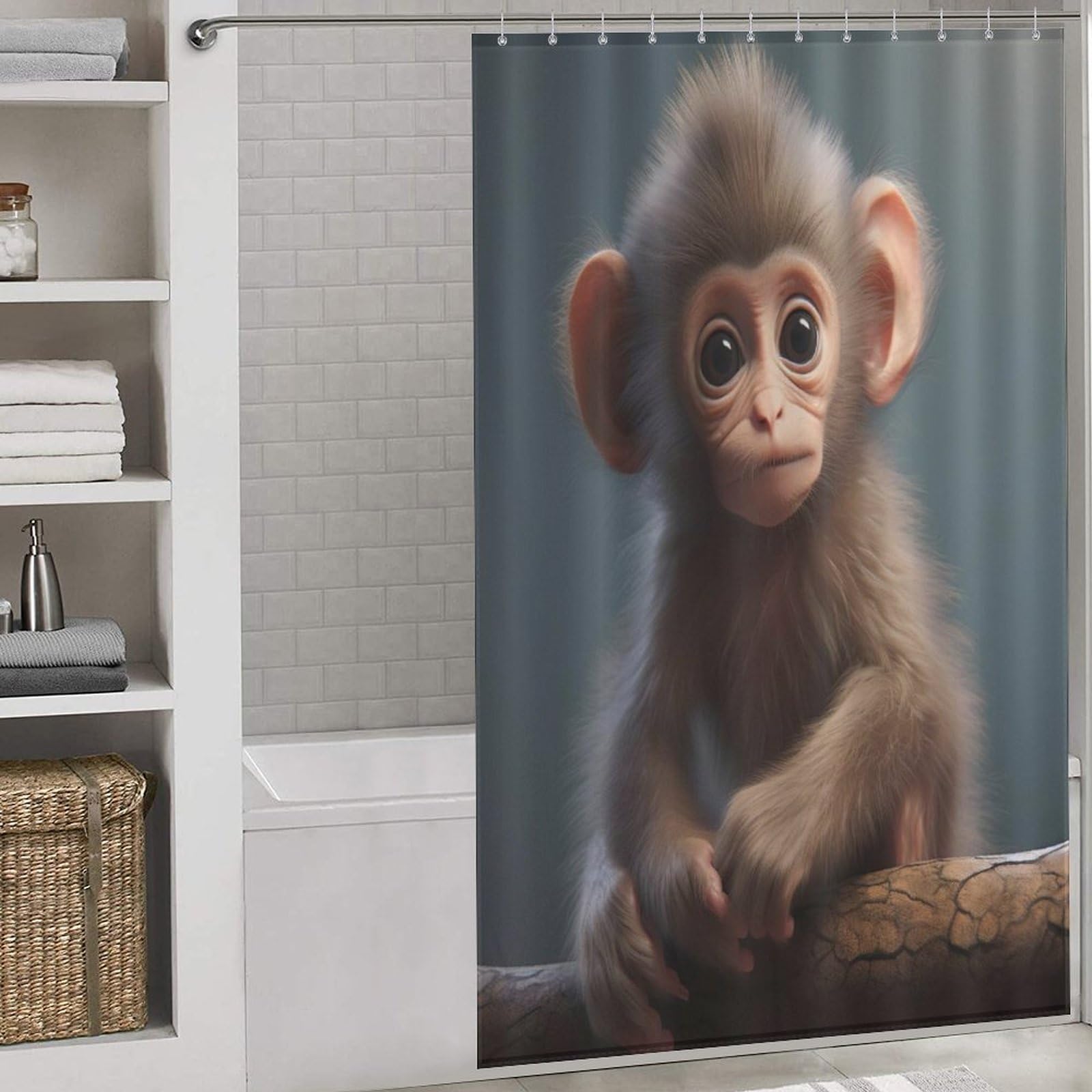 Rideau de douche singe en polyester étanche et lavable de 140 x 183 cm