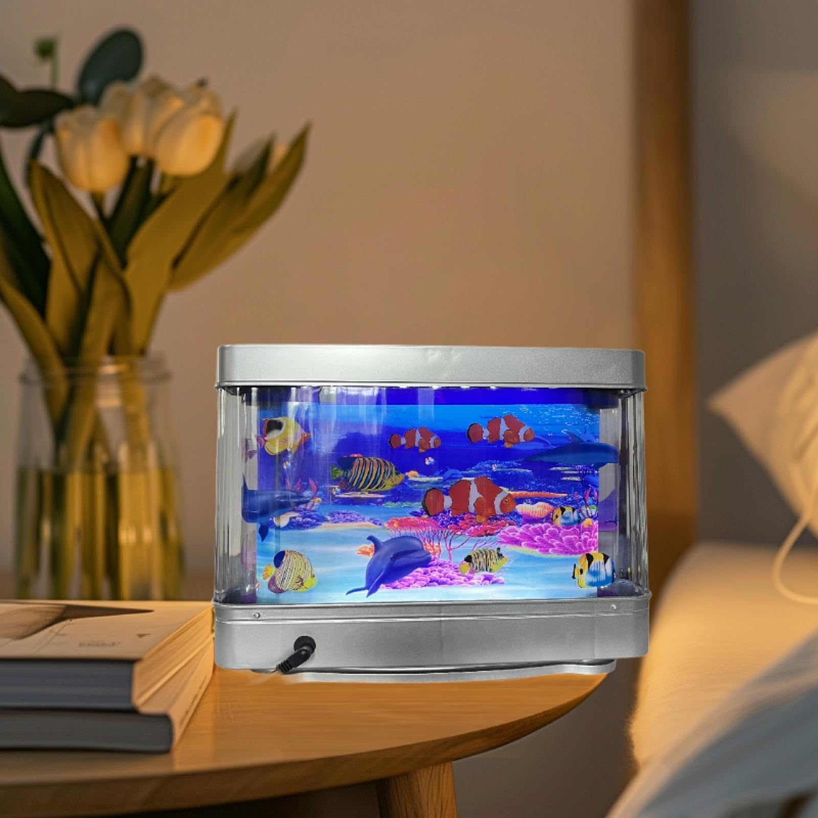 Gralara Acquario finto LED Luce notturna Acquario artificiale per pesci, Imitazione del paesaggio marino, Lampada notturna d'atmosfera Luce ambientale per, Pesce