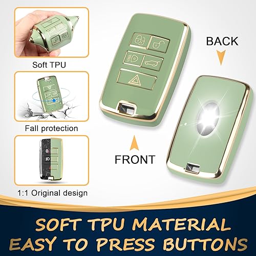 Miniatura 3 de QBUC Funda para llavero Land Rover con llavero de TPU suave con borde dorado, protección completa compatible con Land Rover Range Rover Evoque Sport