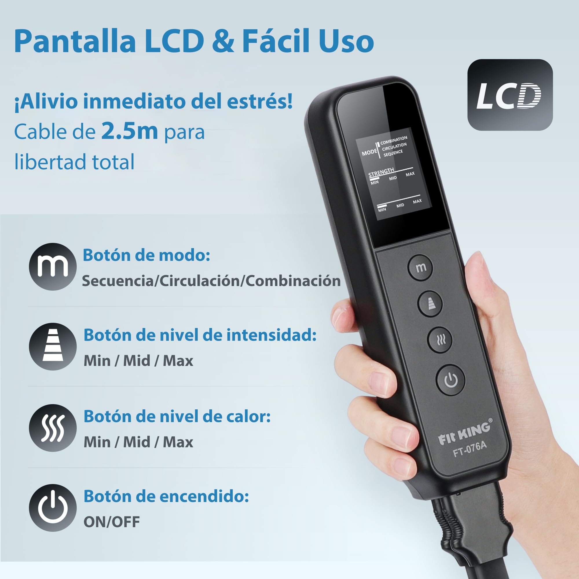 FIT KING Botas Presoterapia Piernas, 3 en 1 con Calor y Compresión, Presoterapia para casa Alivio Dolor, Mejora Circulación, 3 Modos, 3 Niveles Calor