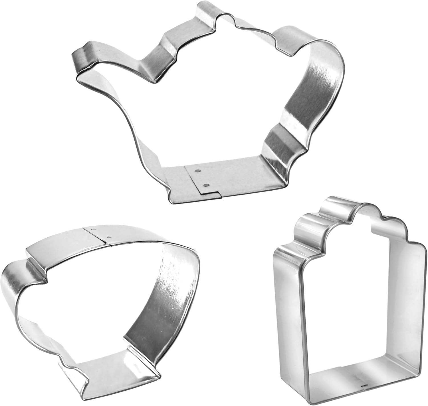 3 PC English Tea Party Cookie Cutter Set for Treats & Cookies | The Cookie Cutter Shop - 3 inch Tea Cup, 3 inch Tea Bag, 3.75 inch Teapot cookie cutters - Made in the USA