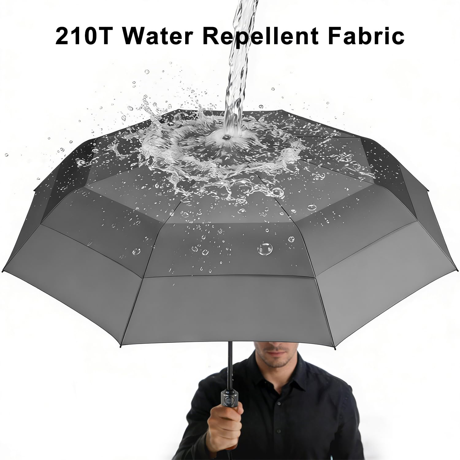 Lejorain Parapluie de golf extra large – Parapluie automatique à double auvent coupe-vent pour la pluie, robuste et pliable pour homme, 05.Gris