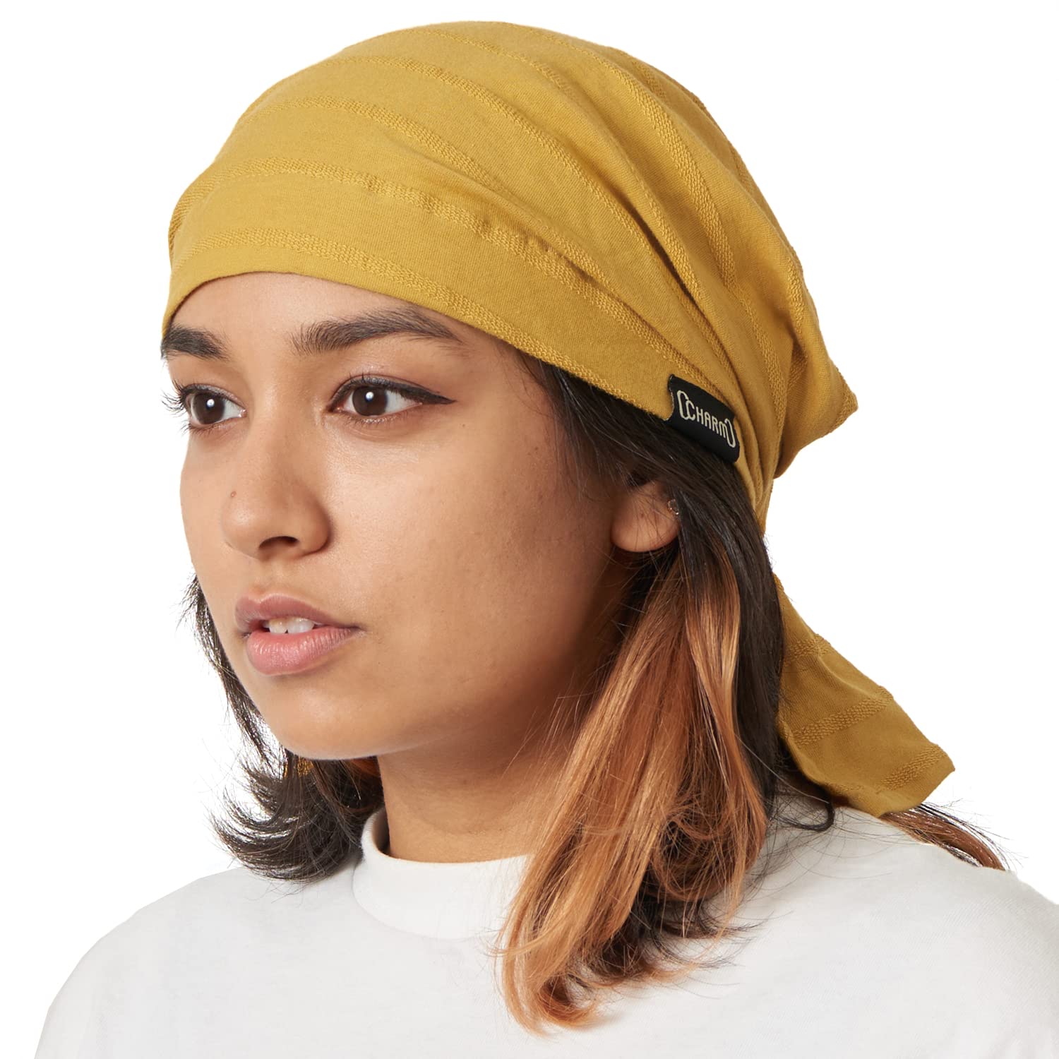 CHARM Cotton Turban Bandana Cap - Mens Chemo Head Cover Womens Pirate Hair Wrap Mustard Yellow