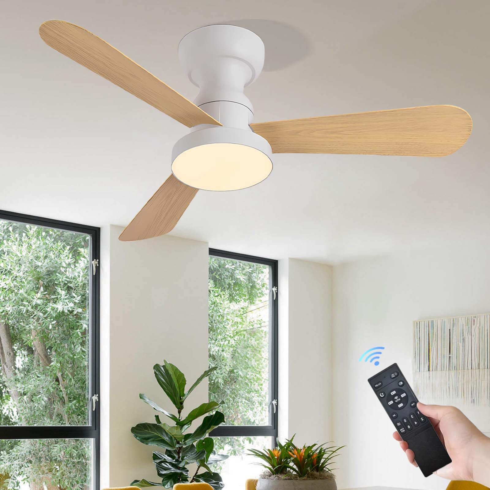 HXYSXHJUO Ceiling Fans with Lights and Remote, Lamps,6 Speeds, Reversible DC Motor,Quiet Fan for Living Room