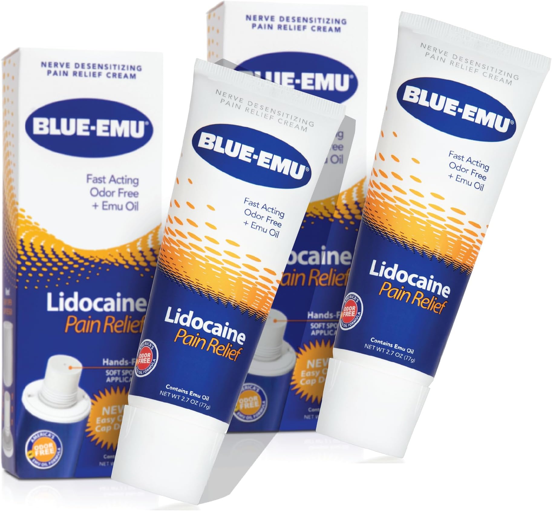 BLUE-EMU Lidocaine Pain Relief Cream for Fast, Numbing Relief, 2.7 Oz, 2 Pack