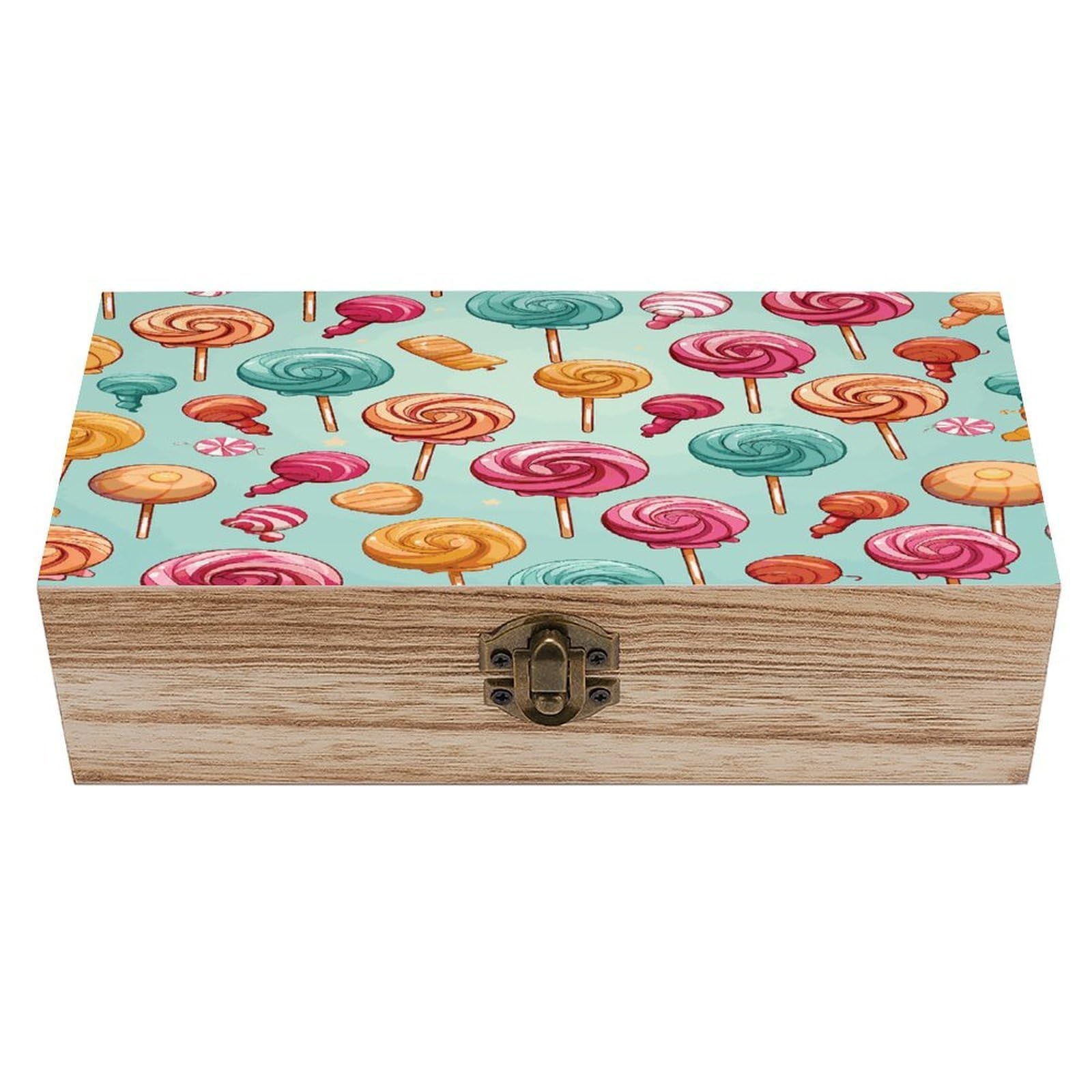 JTREHY Candy Wooden Keepsake Box Vintage-Style Wood Keepsake Case with Hinged Lid Solid Wood Boxes Beautifully Memory Treasure Case Vintage-Style Wooden Storage Box