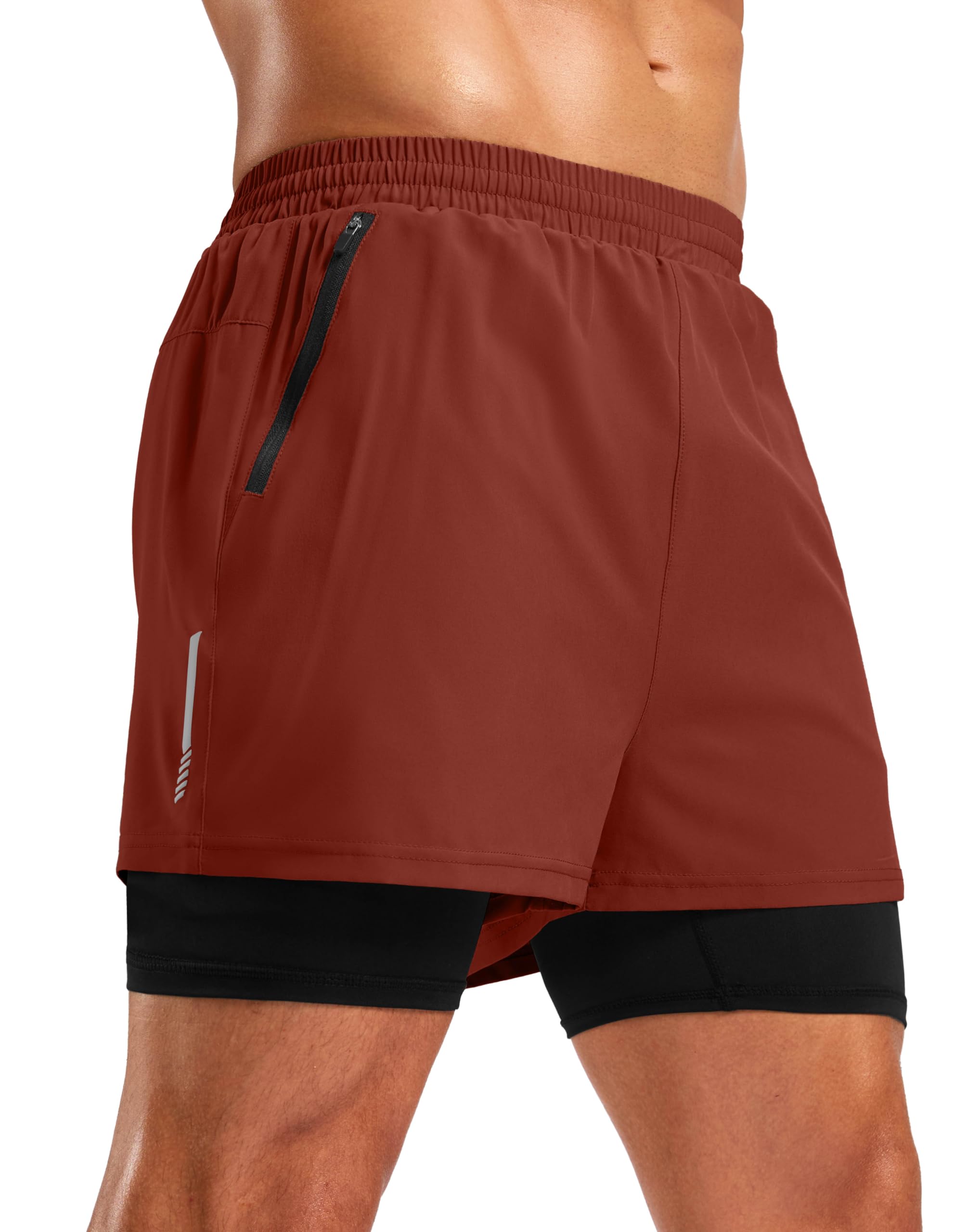 Pudolla Men's 7" Running Shorts with Zipper Pockets Quick Dry 2 in 1 Workout Gym Shorts with Liner for Tennis Yoga Training