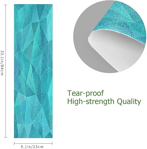 Miniatura 3 de senya Cinta de agarre geométrica de triángulo azul verde azulado para patineta Longboard antideslizante de papel de lija 9 x 33 pulgadas