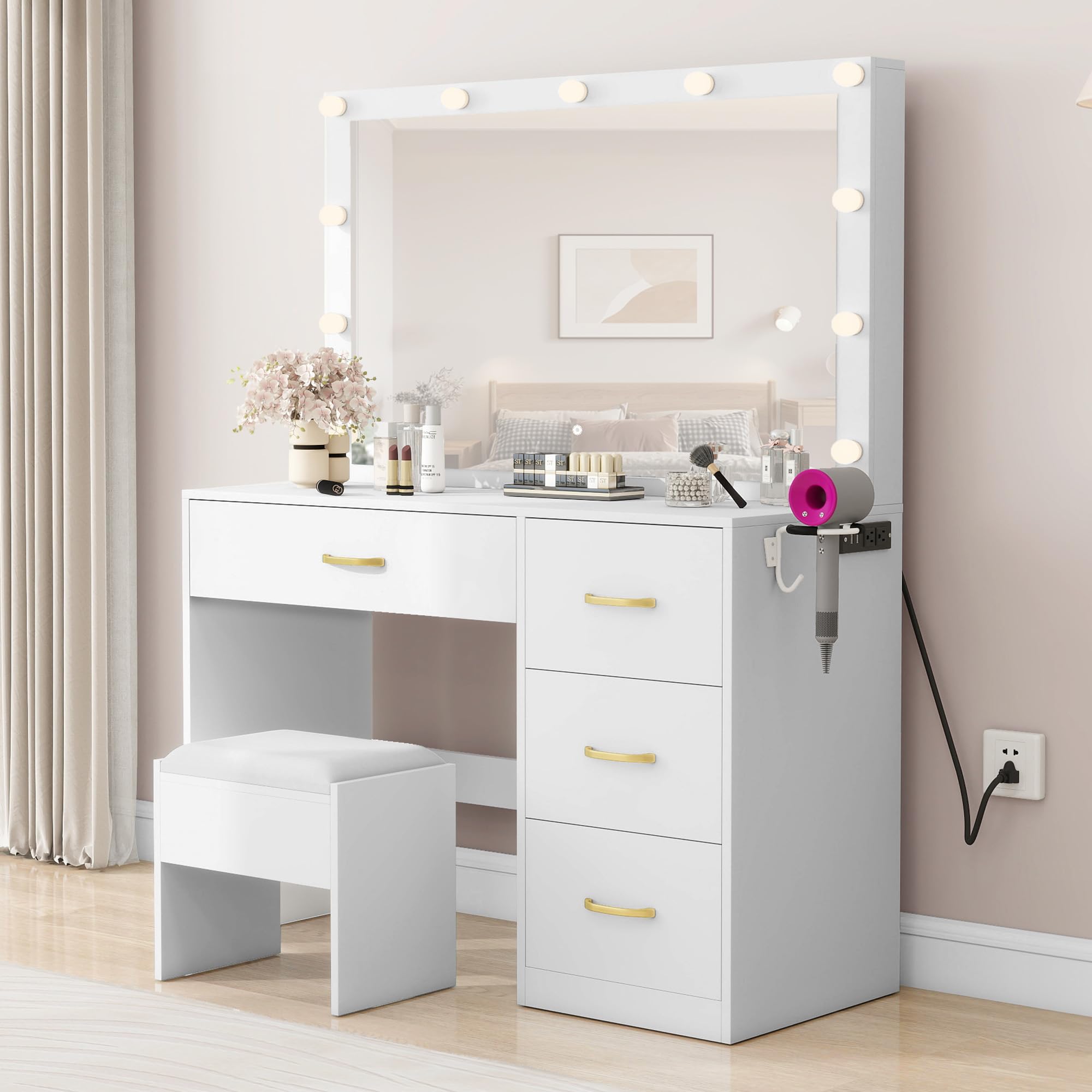 Fully assembled dressing table with mirror and LED lights