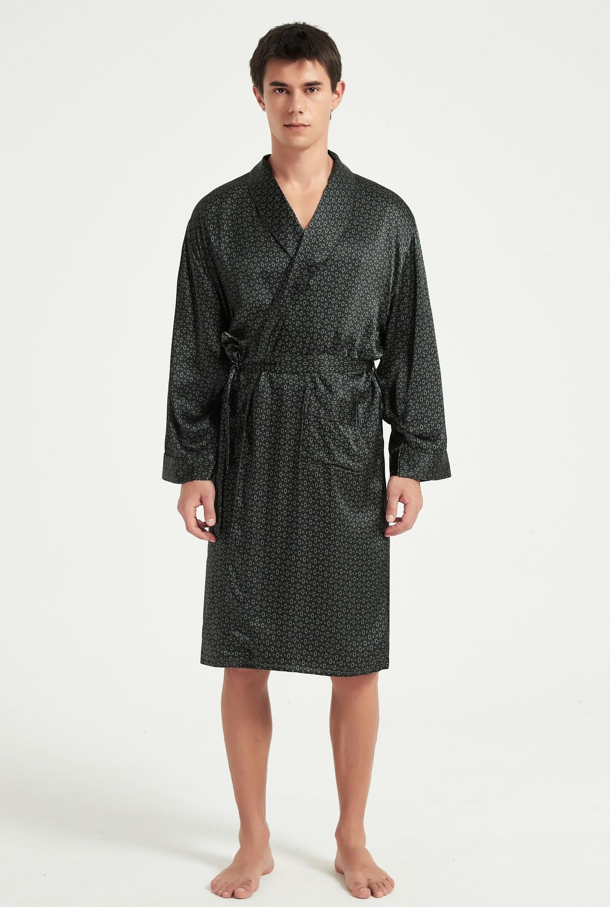 Ginell Peignoir long kimono pour homme, 100% soie de mûrier, imprimé cachemire, soie épaisse 19 mommes