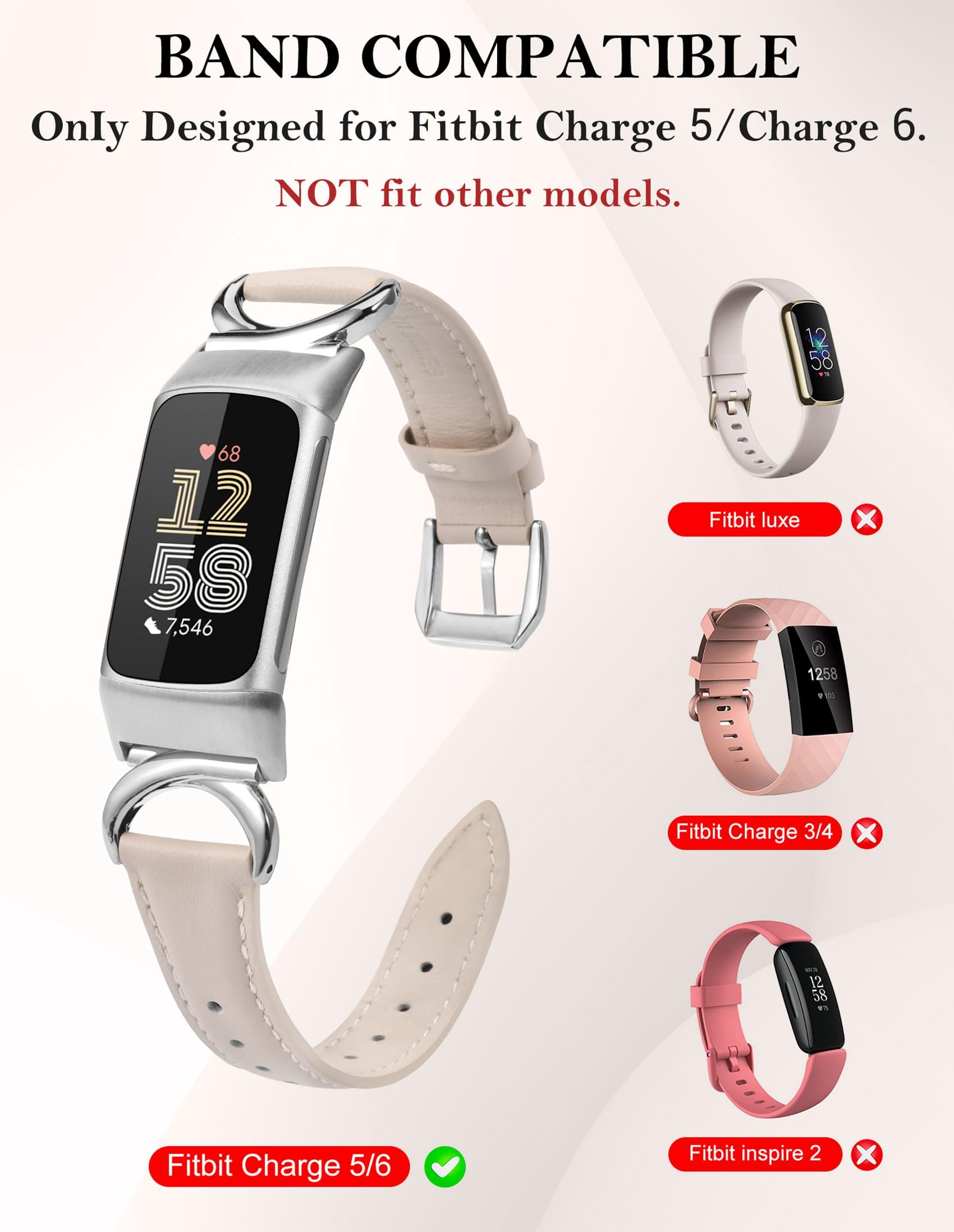 TOYOUTHS Leather Straps Compatible with Fitbit Charge 6/Charge 5 Strap Women - Image 3