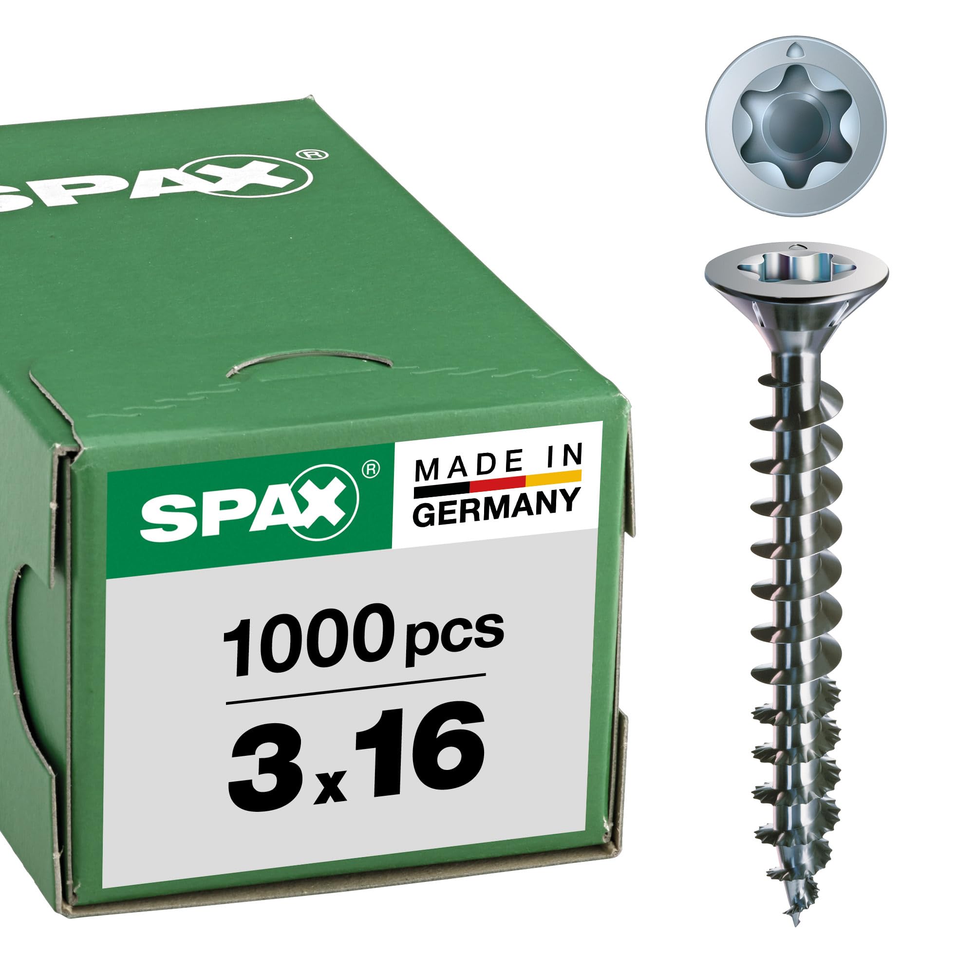 SPAX Vis universelle, 3 x 16 mm, 1000 pièces, Tête centrante, Tête fraisée, T-STAR plus T10, Pointe S, WIROX - 1191010300165