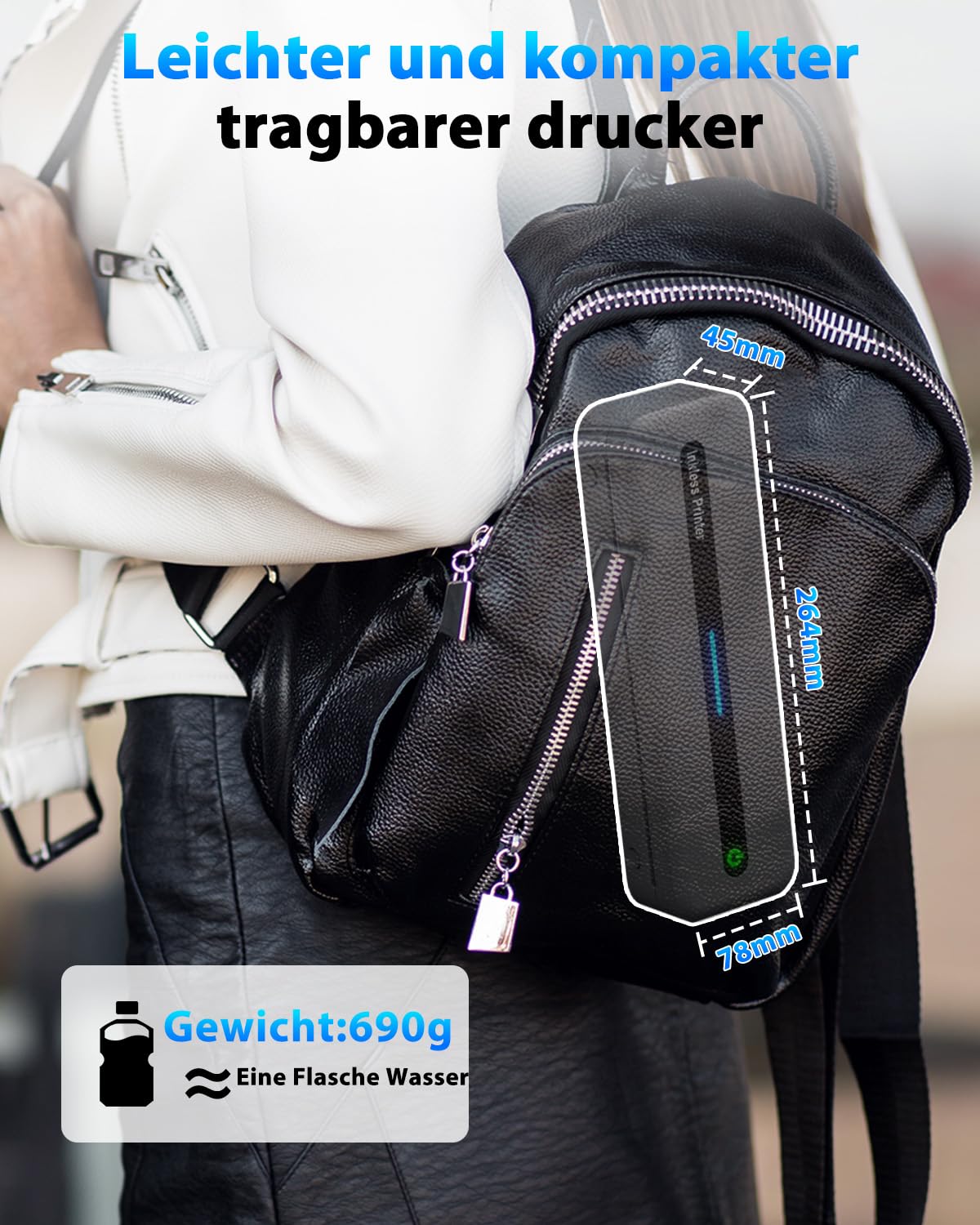 COLORWING Mobiler Drucker M832,Thermodrucker A4,Bluetooth Drucker Klein Kompakt für iPhone und Android,Wird mit Einer Rolle A4-Thermopapier Geliefert,Portbale Printers Wireless for Travel-Grau