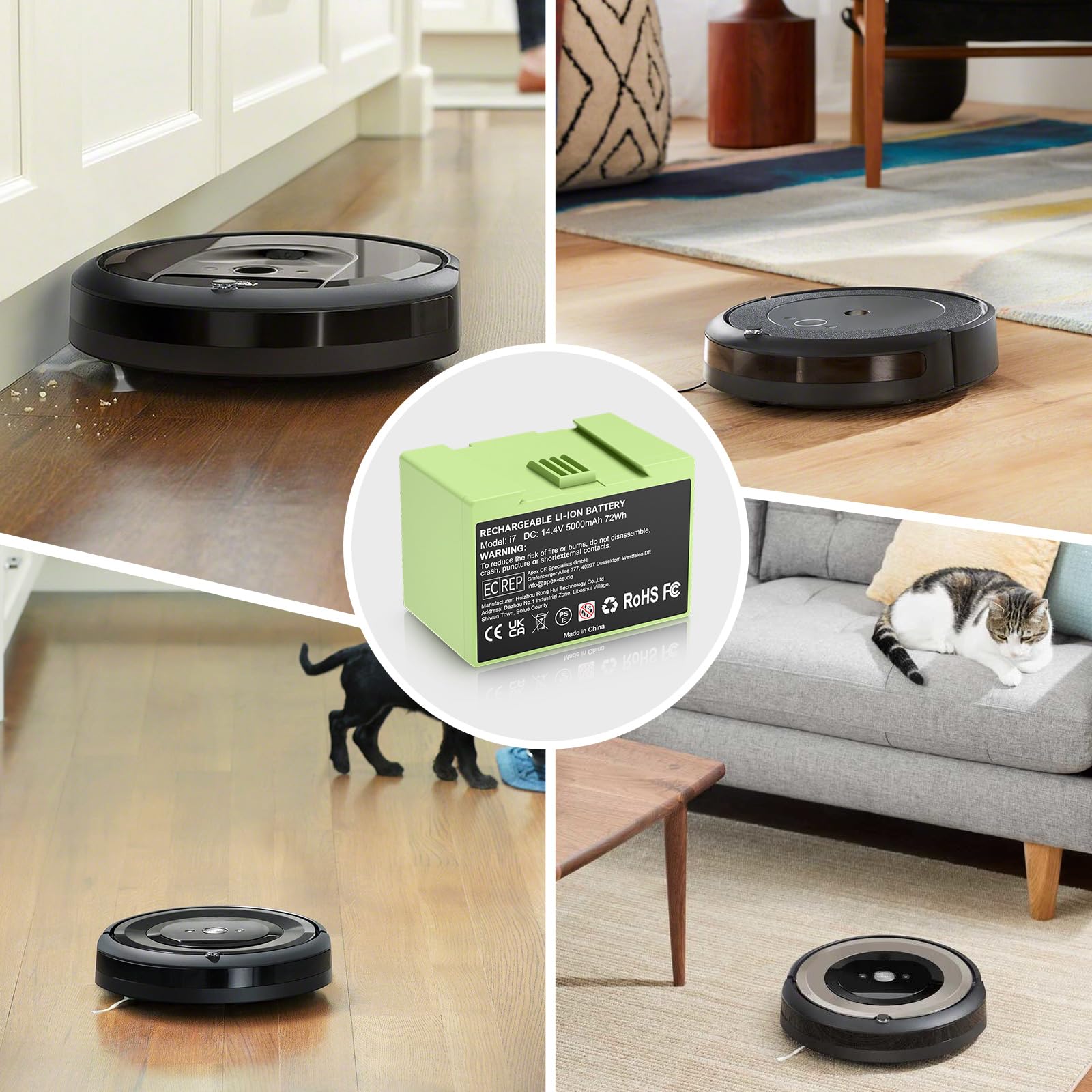 5000mAh (72Wh) 14,4V i7 Ersatzakku für iRobot Roomba i7 i7+ i3 i3+ i4 i4+ e5 e6, Hochkapazität Lithium-Ionen Akku kompatibel mit 7150 7550 3150 3550 5150 i7158 i7550 i755020