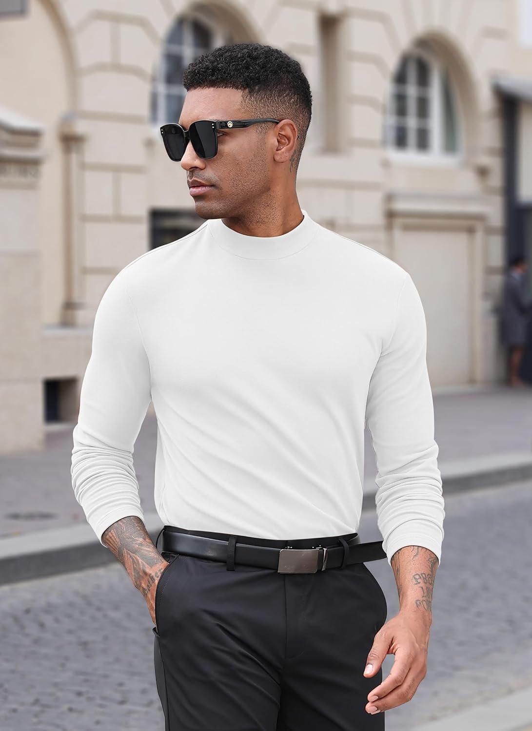 RQP Mens Mock Turtleneck Long Sleeve Lightweight Basic Solid Undershirt Stretch Slim Fit Sweaters - Image 2