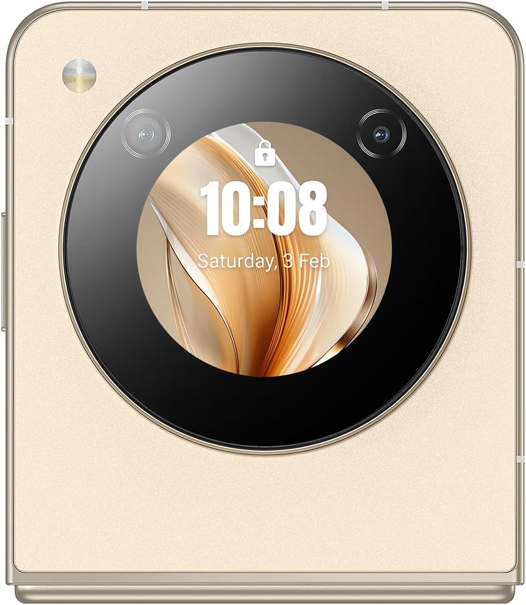 Lado view del Nubia Flip 5G desplegado, mostrando el botón de encendido, el control de volumen y el puerto USB-C.