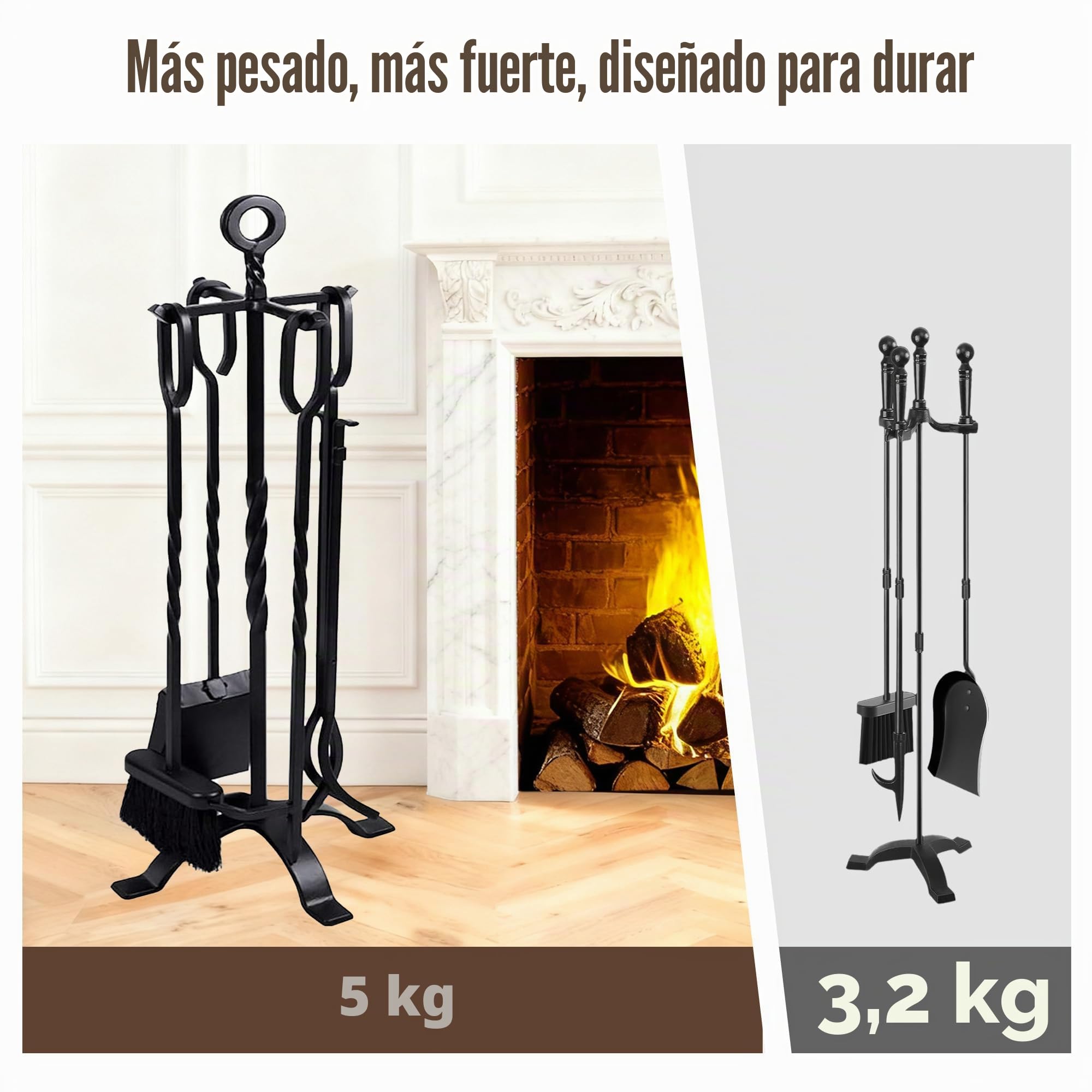 Amagabeli - Juego de 5 piezas para chimenea de 32 pulgadas (81 cm), juego de herramientas para chimenea de interior, accesorios de quemador de madera, juego de fuego de hierro forjado, pala de póquer