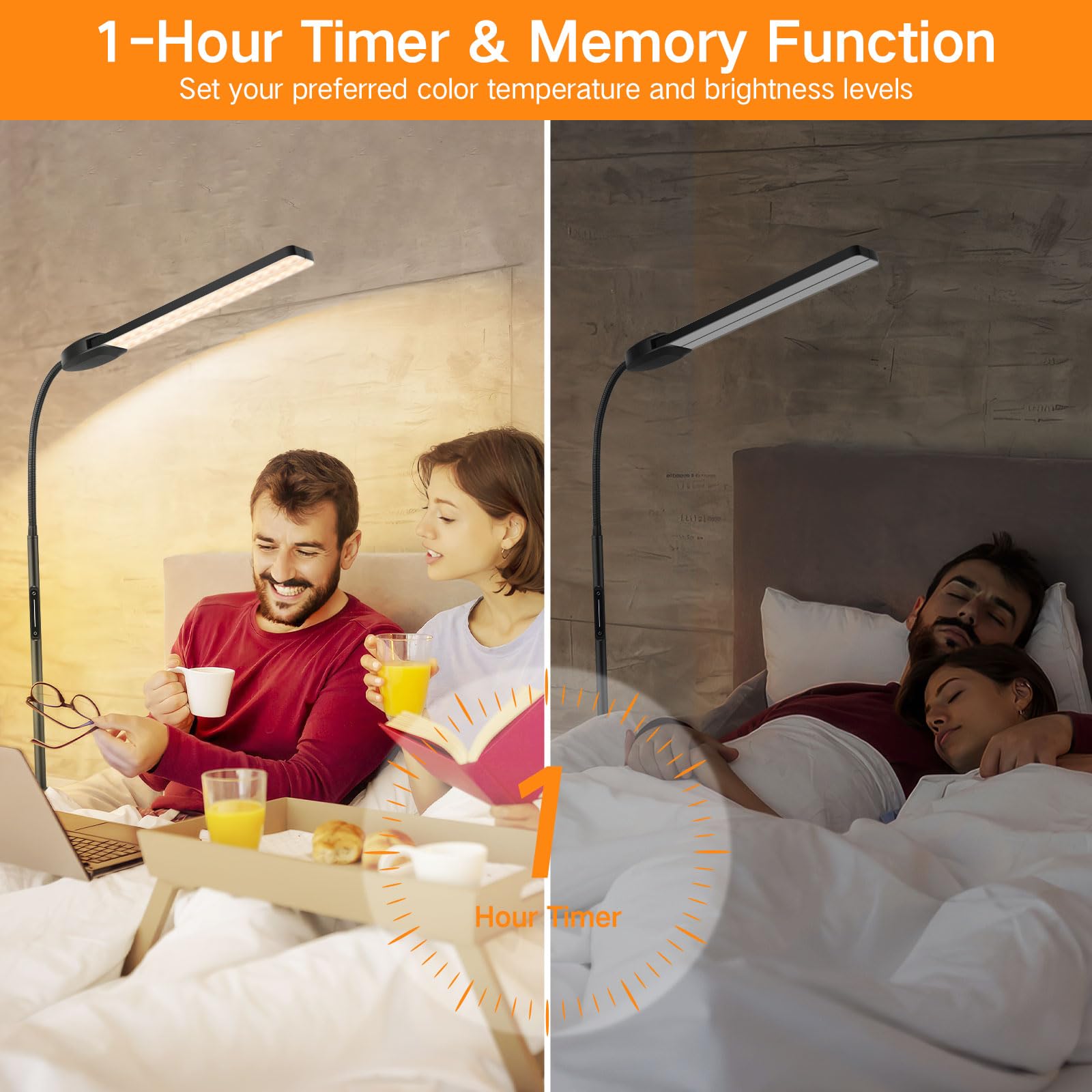 OUTON Stehlampe LED Dimmbar, Leselampe mit 4 Farbtemperatur, Fernbedienung und Touch Steuerung, 1H Timer, für Wohnzimmer Schlafzimmer Büro, Schwarz