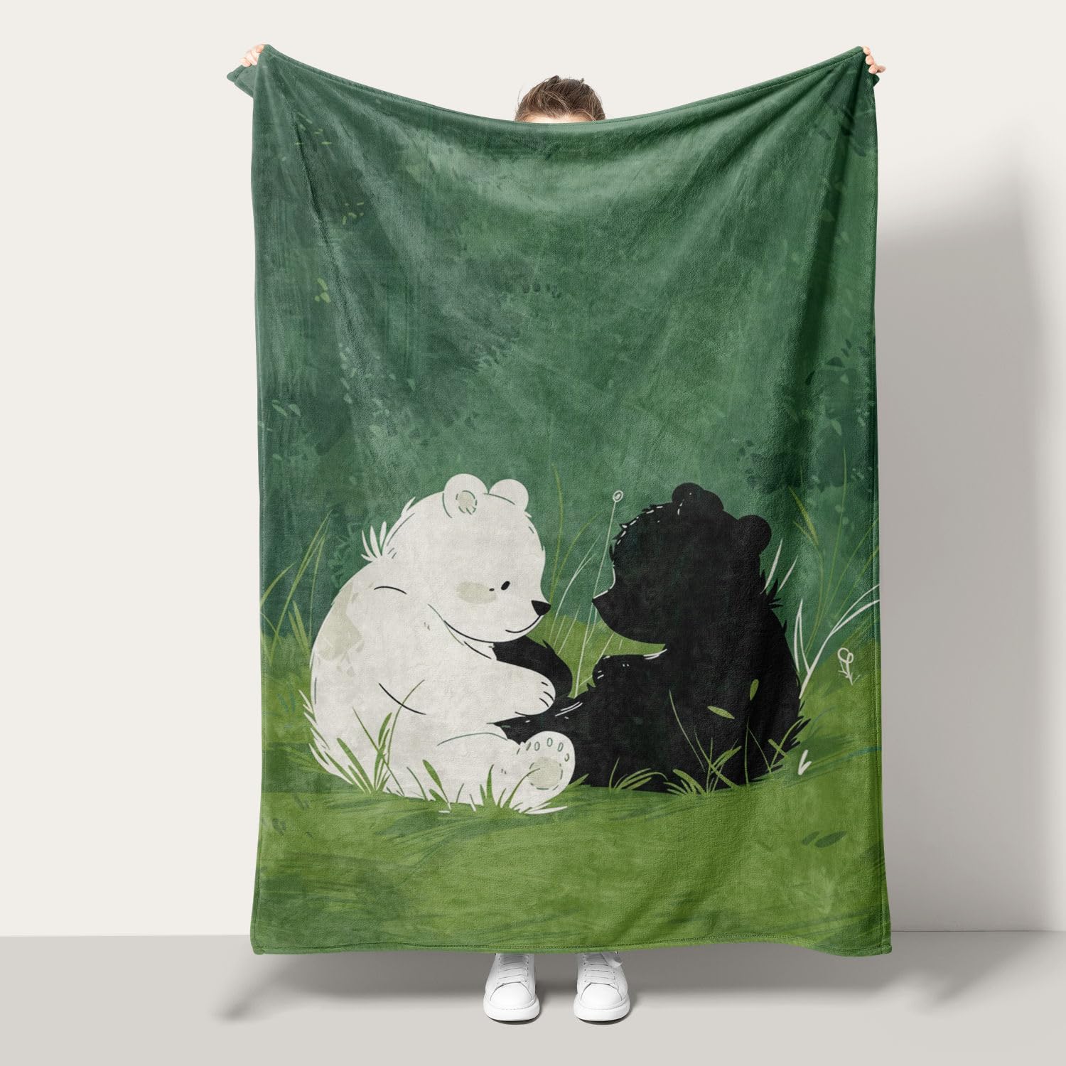 Plaid ours dessiné en flanelle 100x130cm douce couverture enfant et adulte