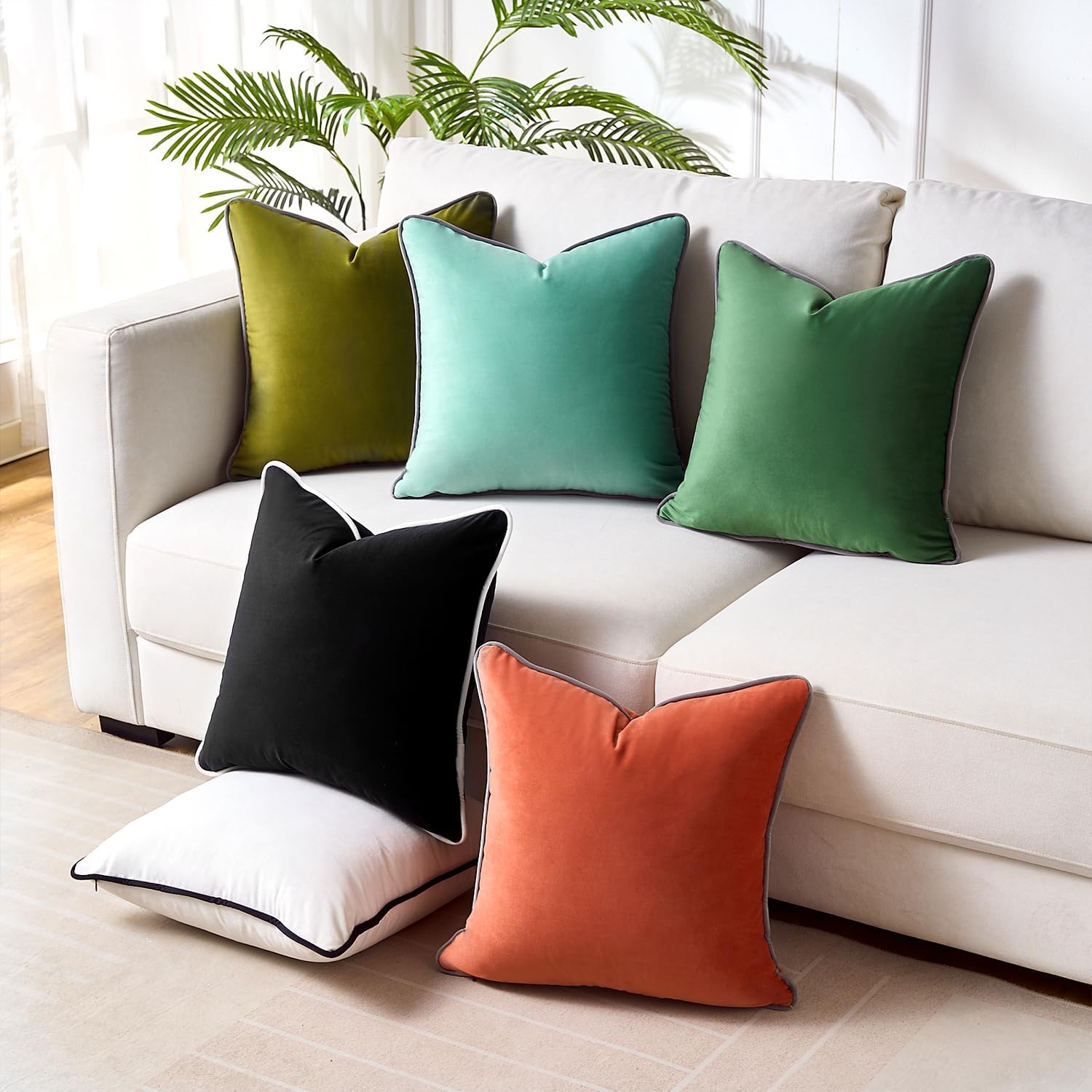 Olive Green Pillow Covers Spring Summer Decorations for Home Living Room Couch Throw Pillow Cases 18x18 for Sofa Cushions Velvet Decorative Colorful Covers for Modern Home Decor Moss Green Set of 2 - Image 6