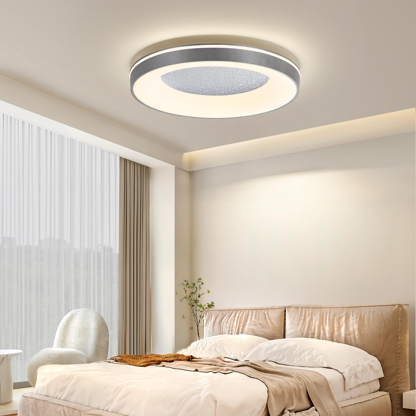 SHINELUX Led Ceiling Light, 3000K/4500K/6500K Dimmable Ceiling Light with Remote Control, 28W 2800LM Modern Flush Ceiling Light for Bathroom, Kitchen, Bedroom