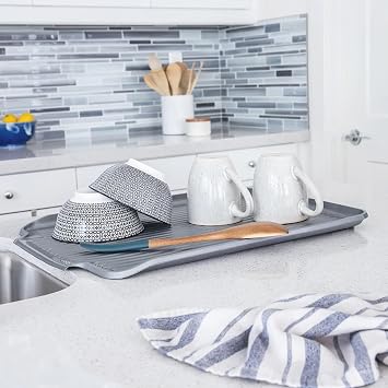 Better Houseware Dish Drainer Mat, Large Metallic Silver Dish Drain Board for Kitchen Countertop, Protects Surfaces & Speeds Drying, 19.5 x 15.5 x 1.25, Metallic Silver