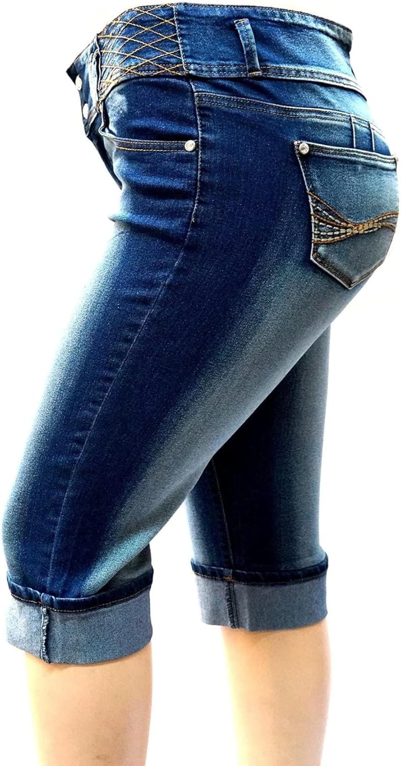 Jack David/CYCLON Women's Plus Size Stretch MID Rise Blue/Black Denim Jeans Capri-(Size 16) - Image 5