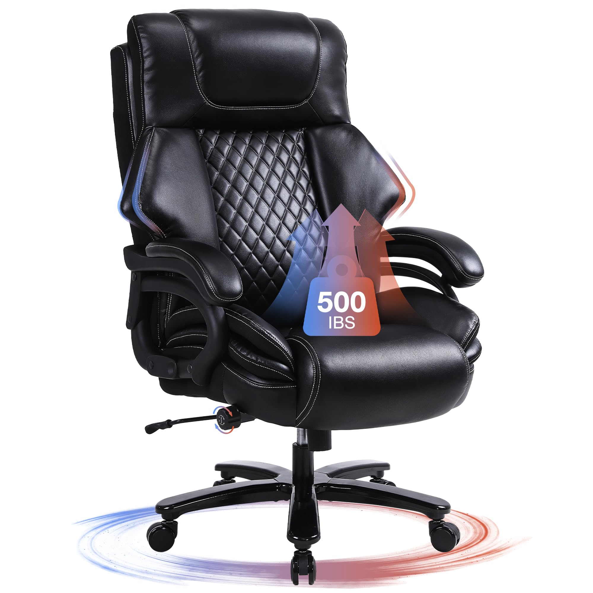 BOSMILLER Big and Tall Office Chair 500lbs for Heavy People with Adjustment Lumbar Support Heavy Duty Leather Executive Office Chair with Quiet Rubber Wheels