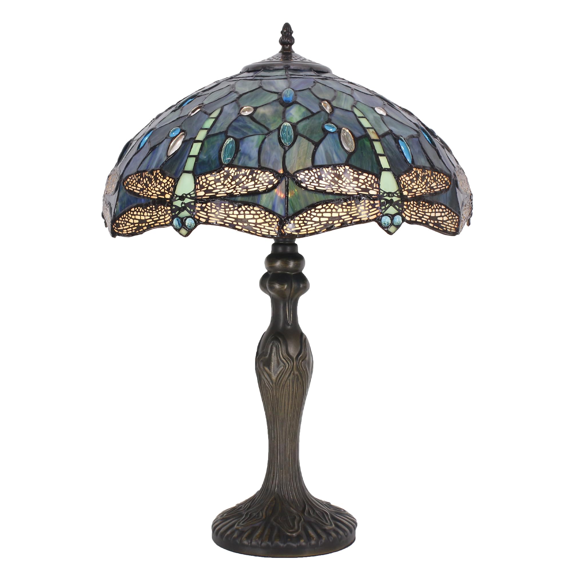 ZJART Tiffany Table Lamp Stained Glass 16X16X24 Inch Dark Blue Dragonfly